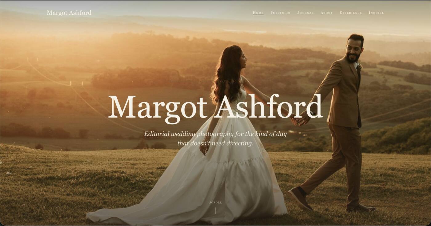 Heritage wedding photography website template — old-world editorial, serif design for luxury venue photographers
